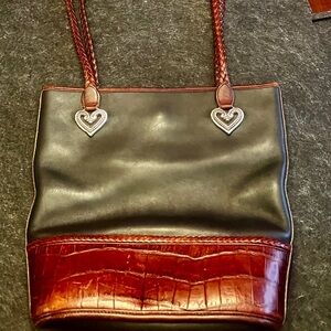 Brighton Black and Brown Tote with Silver Heart Accents
